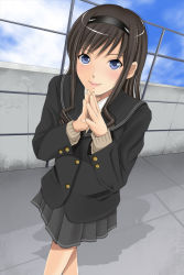Rule 34 | 1girl, amagami, black hair, blue eyes, face, hairband, kishida-shiki, morishima haruka, school uniform, solo