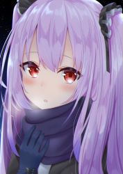 Rule 34 | 1girl, blush, breath, close-up, divergenceok, gloves, hair between eyes, highres, hololive, hug, long hair, parted lips, pink hair, portrait, red eyes, scarf, sky, solo, star (sky), starry sky, surprised, two side up, uruha rushia, virtual youtuber