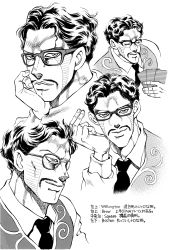 Rule 34 | 1boy, absurdres, araki hirohiko (style), bespectacled, daniel j. d&#039;arby, facial hair, glasses, greyscale, highres, jojo no kimyou na bouken, male focus, monochrome, mustache, official style, oolongchai, simple background, white background