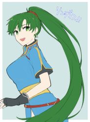 Rule 34 | 1girl, bad id, bad twitter id, blush, breasts, earrings, fingerless gloves, fire emblem, fire emblem: the blazing blade, gloves, green eyes, green hair, high ponytail, highres, ito (silk9f), jewelry, long hair, lyn (fire emblem), nintendo, ponytail, sketch, smile, solo, very long hair