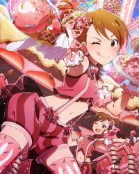 Rule 34 | 10s, 2girls, bow, bowtie, brown eyes, brown hair, futami ami, futami mami, gloves, heart, idolmaster, idolmaster (classic), idolmaster million live!, licking lips, looking at viewer, multiple girls, navel, official art, one side up, short hair, siblings, sisters, solo focus, thighhighs, tongue, tongue out, twins, valentine, white gloves