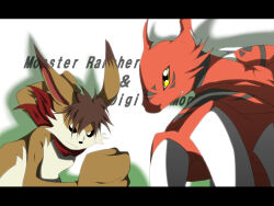 Rule 34 | claws, digimon, digimon (creature), furry, guilmon, hare (monster farm), looking at viewer, monster farm, rabbit, scarf