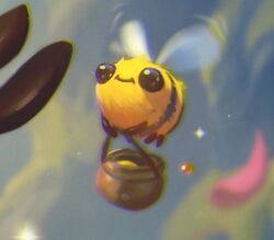 Rule 34 | animal, animal focus, bee, blurry, blurry background, bug, cropped, flying, honeypot, insect, league of legends, official art, smile, solo, wings