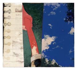 Rule 34 | 2others, blue sky, border, cloud, collage, commentary, day, grabbing another&#039;s hand, hand grab, highres, ka (marukogedago), lined paper, multiple others, original, out of frame, outdoors, short sleeves, sky, tree, white border