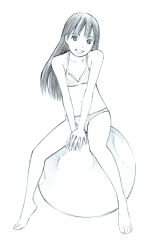 Rule 34 | 1girl, ball, barefoot, bikini, exercise ball, long hair, monochrome, original, sketch, solo, swimsuit, traditional media, yoshitomi akihito