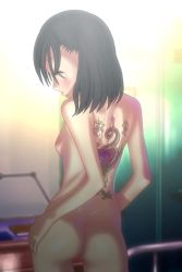 Rule 34 | 1girl, ass, back, back tattoo, backpiece, bad id, bad pixiv id, black hair, hands on own hips, nude, rokusho, solo, tattoo