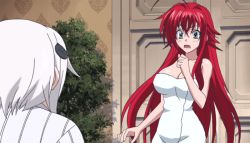 Rule 34 | 10s, 2girls, animated, animated gif, blue eyes, blush, breasts, clothed female nude female, demon girl, high school dxd, large breasts, long hair, multiple girls, naked towel, nipples, nude, red hair, rias gremory, screencap, toujou koneko, towel, yuri
