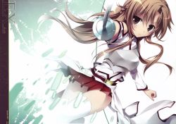 Rule 34 | 10s, 1girl, absurdres, asuna (sao), brown eyes, brown hair, gradient background, highres, huge filesize, karory, long hair, non-web source, solo, sword, sword art online, thighhighs, weapon