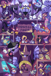 Rule 34 | absurdres, aegislash, baltoy, banette, bronzong, bronzor, chandelure, chimecho, chingling, claw fossil, commentary, corsola, creature, creatures (company), ditto, dome fossil, dusk stone, egg, english commentary, evolutionary stone, fire stone, fossil, game freak, gen 1 pokemon, gen 2 pokemon, gen 3 pokemon, gen 4 pokemon, gen 5 pokemon, gen 6 pokemon, gen 7 pokemon, golett, gourgeist, helix fossil, highres, klefki, lampent, leaf stone, limb92, litwick, magnemite, magneton, mega stone, meltan, mimikyu, minior, minior (meteor), moon stone, mythical pokemon, nintendo, no humans, old amber, one eye closed, poke ball, poke ball (basic), pokemon, pokemon (creature), pokemon egg, revive (pokemon), root fossil, shiny stone (pokemon), shuckle, shuppet, spiritomb, sun stone, transformed ditto, unown, unown d, unown e, unown m, unown n, unown o, unown r, unown w, unownglyphics, water stone, yamask