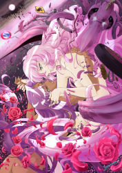 Rule 34 | 2girls, arm around back, artist name, ass, bindi, blue eyes, broken, car, castle, chu chu (shoujo kakumei utena), commentary, completely nude, couple, crack, crumbling, dark-skinned female, dark skin, eye contact, floating, flower, from side, gears, green eyes, hand in another&#039;s hair, himemiya anthy, holding hands, long hair, looking at another, motor vehicle, multiple girls, nude, parted bangs, parted lips, petals, pink hair, purple hair, red flower, red rose, road sign, rose, rose petals, shards, shoujo kakumei utena, shoujo kakumei utena adolescence mokushiroku, sign, signature, smile, tenjou utena, tire, very long hair, wavy hair, yoshinaga masahiro, yuri