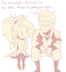 Rule 34 | 1boy, 1girl, armor, blonde hair, blush, bodysuit, boots, comic, cross-laced footwear, english text, faulds, gloves, halo, highres, invisible chair, jacket, knee boots, lace-up boots, long hair, long sleeves, mask, mechanical halo, mercy (overwatch), monochrome, mouth mask, overwatch, overwatch 1, pants, pantyhose, pelvic curtain, ponytail, sally (luna-arts), scar, short hair, sitting, soldier: 76 (overwatch), visor, weapon, wings