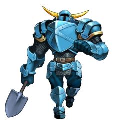 Rule 34 | 1boy, armor, belt, bloodstained: ritual of the night, clenched hand, commentary, crossover, fake horns, full armor, gauntlets, helmet, horned helmet, horns, knight, male focus, natsume yuji, natsume yuuji, official art, shovel, shovel knight, shovel knight (character), simple background, solo, walking, weapon, white background, worktool