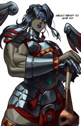 Rule 34 | 1girl, absurdres, arm shield, armor, biceps, black hair, cuisses, earrings, forehead protector, gauntlet, gauntlets, hades (series), hades 2, hair bun, highres, hoop earrings, jewelry, leg armor, lipstick, looking at viewer, makeup, muscular, muscular arms, muscular female, nail polish, nemesis (hades), purple lips, red nails, shoulder armor, solo, sotcho, sword, weapon, yellow eyes