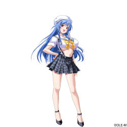 Rule 34 | 1girl, blue hair, breasts, large breasts, long hair, lowres, mainichi shabutte ii desu ka?, red eyes, school uniform, skirt, solo, yamada momoko