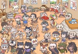 Rule 34 | 1boy, 6+girls, :&lt;, :3, ;), ^ ^, alpine marmot (kemono friends), animal ears, antelope ears, antelope horns, arctic hare (kemono friends), arm support, arms behind back, atlantic puffin (kemono friends), aurochs (kemono friends), badger ears, bald eagle (kemono friends), beanie, bear ears, big hair, bird girl, bird tail, bird wings, biting, black eyes, black hair, black jaguar (kemono friends), black leopard (kemono friends), blackbuck (kemono friends), blue eyes, bow, bowtie, breasts, bridle, brown bear (kemono friends), brown eyes, brown hair, brown sports bra, brown thoroughbred (kemono friends), captain (kemono friends), cat (kemono friends), cat ears, cetacean tail, chibi, cleavage, closed eyes, closed mouth, common dolphin (kemono friends), common raccoon (kemono friends), cow ears, cow horns, crescent, crescent hair ornament, dancing, dark-skinned female, dark skin, day, dhole (kemono friends), dog (mixed breed) (kemono friends), dog (shiba inu) (kemono friends), dog ears, dog girl, dog tail, dolphin girl, dorsal fin, dress, elbow gloves, elbow rest, empty eyes, everyone, expressionless, extra ears, fang, fangs, fennec (kemono friends), fins, fish tail, fox ears, fox girl, fox tail, fur collar, glasses, gloves, gorilla (kemono friends), greater bird-of-paradise (kemono friends), green hair, grey hair, hair ornament, hair over one eye, halftone, halftone background, hand on own cheek, hand on own face, hands up, hat, head fins, head rest, head wings, heart, heart-shaped eyewear, heterochromia, highres, hippopotamus (kemono friends), hood, hood up, hooded jacket, horns, horse ears, indian wolf (kemono friends), indoors, island fox (kemono friends), jacket, jaguar ears, jaguar print, japanese crested ibis (kemono friends), japanese wolf (kemono friends), jitome, kemono friends, kemono friends 3, king cobra (kemono friends), kneeling, kotatsu, kotobuki (tiny life), leaning back, leaning forward, leopard ears, light brown hair, lion (kemono friends), lion ears, long hair, long sleeves, looking at another, looking at viewer, lucky beast (kemono friends), lying, malayan tapir (kemono friends), medium hair, meerkat (kemono friends), meerkat ears, mountain tapir (kemono friends), multicolored hair, multiple girls, nana (kemono friends), narwhal (kemono friends), necktie, official alternate costume, okapi (kemono friends), okapi ears, okapi tail, okinawa habu (kemono friends), on back, on stomach, one eye closed, open mouth, orange eyes, outstretched arms, ox ears, ox horns, pallas&#039;s cat (kemono friends), pants, parted lips, paw pose, photo (object), pink hair, plains zebra (kemono friends), pointing, pointing at another, polar bear (kemono friends), poster (object), print gloves, print skirt, purple hair, rabbit ears, raccoon ears, raccoon girl, raccoon tail, red hair, red jacket, red pants, red track suit, sable (kemono friends), shirt, shoes, short-sleeved sweater, short sleeves, siberian husky (kemono friends), side ponytail, sidelocks, sign, sitting, skirt, smile, snake tail, southern tamandua (kemono friends), sports bra, spread arms, standing, star-shaped eyewear, star (symbol), steller&#039;s sea lion (kemono friends), streaked hair, stretching, striped tail, sunglasses, sweat, sweater, table, tail, tamandua tail, tan, tapir ears, tibetan fox (kemono friends), tongue, tongue out, track jacket, track pants, track suit, tsurime, twintails, under kotatsu, under table, v, v-shaped eyebrows, vest, white hair, window, wings, wolf ears, wolf girl, wolf tail, wolverine (kemono friends), wooden floor, yak (kemono friends), yellow eyes, yoga, zebra ears