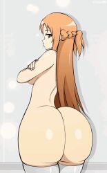 Rule 34 | 1girl, animated, animated gif, ass, ass shake, asuna (sao), bouncing ass, braid, breasts, crossed arms, from behind, highres, huge ass, long hair, medium breasts, orange eyes, orange hair, solo, sword art online, thighhighs, twerking, zonen404