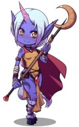 Rule 34 | 1girl, colored skin, full body, highres, hooves, horns, jewelry, league of legends, long hair, mori shin risuku, pointy ears, ponytail, purple skin, simple background, single horn, smile, solo, soraka (league of legends), staff, tattoo, transparent background, very long hair, white hair, yellow eyes
