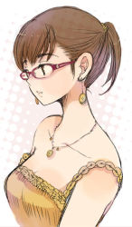 Rule 34 | 1girl, brown eyes, brown hair, earrings, glasses, jewelry, manami (artist), necklace, original, solo, sugano manami