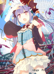 Rule 34 | + +, 10s, 1girl, ange vierge, arm up, bat (animal), benio (dontsugel), blush, ferris wheel, food, frills, hair ornament, horns, ice cream, long hair, nmaaaaa, open mouth, original, purple hair, red eyes, searching, skirt, smile, solo, tail, twintails