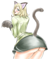 Rule 34 | 00s, animal ears, animal hands, ass, blonde hair, blue eyes, cat ears, cat tail, code geass, dunga, fang, looking back, milly ashford, no panties, short hair, solo, tail