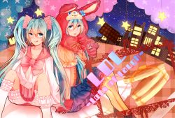 Rule 34 | 2girls, :p, akabane0406, animal ears, blue eyes, blue hair, food, fork, hatsune miku, highres, lol -lots of laugh- (vocaloid), multiple girls, pancake, rabbit ears, tongue, tongue out, vocaloid