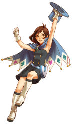 Rule 34 | 1girl, ace attorney, apollo justice: ace attorney, armpits, blue hat, boots, brooch, brown hair, capcom, cape, clubs, dress, fanny pack, gloves, hat, heart, jewelry, kobashi, magician, scarf, solo, spade, top hat, trucy wright