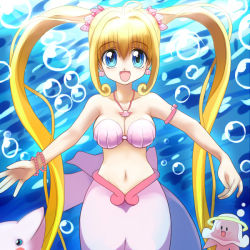 Rule 34 | . ., 00s, 1girl, :d, ahoge, armlet, bad id, bad pixiv id, blonde hair, blue eyes, bracelet, breasts, bubble, cleavage, curvy, dolphin, earrings, halo, happy, jellyfish, jewelry, looking at viewer, mermaid, mermaid melody pichi pichi pitch, midriff, miru, monster girl, nanami lucia, navel, necklace, open mouth, seashell, shell, shell bikini, shell earrings, smile, solo, twintails, underwater, wide hips