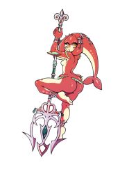 Rule 34 | 1girl, ass, beta&#039;s inferno, blush, breasts, from behind, highres, mipha, nintendo, open mouth, parted lips, pole dancing, polearm, shiny skin, sideboob, solo, spear, the legend of zelda, the legend of zelda: breath of the wild, weapon, yellow eyes, zora