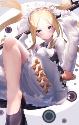 Rule 34 | 1girl, abigail williams (fate), abigail williams (festival outfit) (fate), black skirt, blonde hair, bloomers, blue eyes, blush, bow, braid, breasts, dress, fate/grand order, fate (series), forehead, heroic spirit chaldea park outfit, highres, long hair, long sleeves, looking at viewer, maid headdress, official alternate costume, orange bow, parted bangs, sash, sidelocks, skirt, sleeves past fingers, sleeves past wrists, solo, staff, stuffed animal, stuffed toy, suraimu (suraimuraimu), teddy bear, underwear, very long hair, white bloomers, white dress