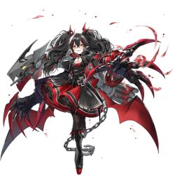 Rule 34 | 1girl, ambiguous red liquid, anchor, azur lane, bat wings, black capelet, black collar, black corset, black dress, black footwear, black hair, boots, breasts, capelet, chain, claw (weapon), cleavage, collar, corset, cross, cross-laced footwear, dress, earrings, full body, gothic lolita, hair between eyes, hair ornament, highres, iron cross, jewelry, lace-up boots, layered dress, lolita fashion, looking at viewer, mechanical arms, medal, multicolored clothes, multicolored dress, multicolored hair, official art, open clothes, pantyhose, petticoat, pointy ears, red dress, red hair, small breasts, solo, streaked hair, torpedo, torpedo launcher, transparent background, twintails, vilor, weapon, white hair, wide sleeves, wings, yellow eyes, z24 (azur lane)