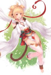 Rule 34 | 1girl, absurdres, andira (granblue fantasy), animal ears, bare shoulders, barefoot, blonde hair, blush, breasts, detached sleeves, erune, feet, full body, granblue fantasy, highres, looking at viewer, monkey ears, monkey tail, open mouth, red eyes, short hair, smile, solo, tail, yu mochi (kamiinu)