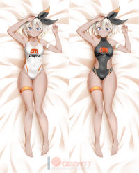 Rule 34 | 1girl, adapted costume, banned artist, barefoot, bea (pokemon), bed sheet, black hairband, black leotard, blonde hair, bow hairband, breasts, closed mouth, commentary, covered navel, creatures (company), dakimakura (medium), eyelashes, from above, full body, game freak, grey eyes, hair between eyes, hairband, highres, kimmy77, knees, leotard, looking at viewer, lying, medium hair, multiple views, nintendo, on back, parted lips, patreon logo, pokemon, pokemon swsh, shiny skin, thigh strap, toes, watermark, white leotard