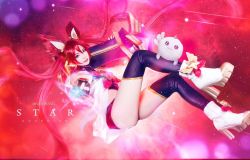 Rule 34 | alternate costume, alternate hair color, boots, cosplay, elbow gloves, fingerless gloves, gloves, high heel boots, high heels, jinx (league of legends), jinx (league of legends) (cosplay), league of legends, long hair, magical girl, photo (medium), red hair, shiro (league of legends), solo, star guardian (league of legends), star guardian jinx, thighhighs, twintails, very long hair, weapon