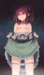 Rule 34 | 10s, 1girl, absurdres, armlet, bare shoulders, bra, bra pull, breasts, breasts out, brown eyes, brown hair, clothes pull, collarbone, crying, crying with eyes open, cum, cumdrip, dress, empty eyes, eyebrows, frilled dress, frills, gradient background, green dress, hair ornament, highres, idolmaster, idolmaster cinderella girls, legs apart, lifting own clothes, lips, long hair, looking to the side, meto31, nipples, off shoulder, ogata chieri, panties, panty pull, parted lips, pussy juice, red ribbon, ribbon, shiny skin, sidelocks, small breasts, solo, standing, tears, twintails, two side up, underwear