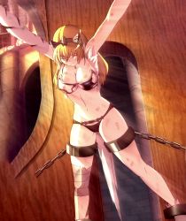 Rule 34 | 1girl, absurdres, black panties, blonde hair, bruise, closed eyes, elina (queen&#039;s blade), highres, injury, jewelry, long hair, necklace, nipples, panties, queen&#039;s blade, restrained, solo, stitched, third-party edit, underwear