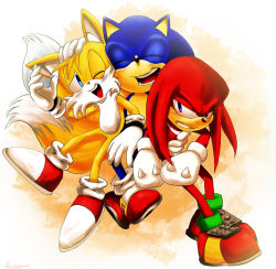 Rule 34 | 3boys, furry, furry male, gloves, knuckles the echidna, male focus, multiple boys, sega, sonic (series), sonic the hedgehog, tail, tails (sonic)