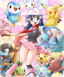 Rule 34 | 00s, 1girl, beanie, bibarel, blue eyes, blue hair, boots, bracelet, buneary, cherrim, cherrim (sunshine), creatures (company), dawn (pokemon), game freak, gen 1 pokemon, gen 4 pokemon, happiny, hat, heart, jewelry, legendary pokemon, manaphy, munchlax, mythical pokemon, nintendo, on head, pachirisu, pikachu, pink footwear, piplup, pokemoa, pokemon, pokemon (creature), pokemon on head, red scarf, riolu, scarf, sexual dimorphism, shinx, skirt, smile, turtwig, watch, wristwatch