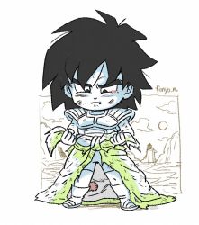 Rule 34 | 1boy, :t, adjusting clothes, armor, artist name, bike shorts, black eyes, black hair, boots, broly (dragon ball super), chibi, commentary request, crying, crying with eyes open, dirty, dirty clothes, dirty face, dragon ball, dragon ball super, dragon ball super broly, fenyon, frown, full body, legs apart, looking down, male focus, monkey tail, pout, sad, shaded face, solo, standing, tail, tears, v-shaped eyebrows, waist cape