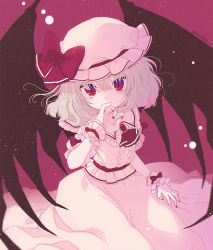Rule 34 | 1girl, biyon, bow, hat, hat bow, jewelry, light particles, moon, nail polish, night, night sky, red bow, red eyes, red nails, remilia scarlet, shooting star, sky, solo, space, star (sky), starry sky, starry sky print, touhou, wings, wrist cuffs