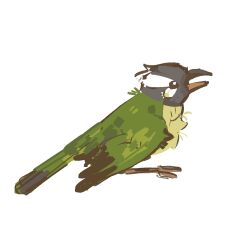 Rule 34 | animal focus, beak, bird, bird request, chinese commentary, commentary request, from side, green bird, no humans, original, simple background, solo, white background, zhanghemankong