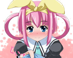 Rule 34 | 10s, 1girl, ax-s, bad id, bad pixiv id, blue eyes, blush, clothes grab, hair rings, necktie, pink hair, pov, ribbon, sherlock shellingford, smile, solo, tantei opera milky holmes, twintails