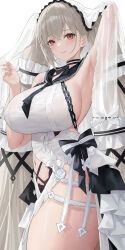 Rule 34 | 1girl, absurdres, arm up, armpits, azur lane, black choker, black sailor collar, breasts, choker, clothing cutout, commentary request, dress, dress flower, formidable (azur lane), formidable (timeless classics) (azur lane), hair ornament, highres, huge breasts, kiek qaq, long hair, looking at viewer, navel, navel cutout, official alternate costume, red eyes, sailor collar, solo, thighs, twintails, two-tone dress, two-tone ribbon, very long hair, white dress