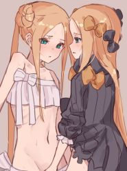 Rule 34 | 2girls, abigail williams (fate), abigail williams (swimsuit foreigner) (fate), abigail williams (swimsuit foreigner) (third ascension) (fate), absurdres, bare shoulders, bikini, black bow, black dress, blonde hair, blue eyes, blush, bow, braid, breasts, clothes lift, dress, dual persona, fate/grand order, fate (series), fingering, forehead, hair bow, hair rings, hand under clothes, highres, kopaka (karda nui), long hair, looking down, miniskirt, multiple bows, multiple girls, navel, orange bow, out-of-frame censoring, parted bangs, polka dot, polka dot bow, ribbed dress, selfcest, sidelocks, skirt, small breasts, swimsuit, twin braids, twintails, very long hair, white bikini, yuri