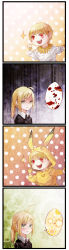Rule 34 | ..., 1boy, 1girl, 4koma, absurdres, ahoge, artoria pendragon (all), artoria pendragon (fate), bad id, bad pixiv id, blonde hair, blood, comic, cosplay, creatures (company), fate/stay night, fate/zero, fate (series), fcsz3d1a, flower, formal, game freak, gen 1 pokemon, gilgamesh (fate), green eyes, highres, long image, nintendo, official alternate costume, pant suit, pants, pikachu, pikachu (cosplay), pokemon, red eyes, saber (fate), short hair, sparkle, spoken ellipsis, suit, tall image