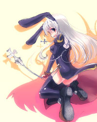 Rule 34 | 1girl, animal ears, cross, cross necklace, garter straps, jewelry, necklace, priest, priest (ragnarok online), priestess, rabbit ears, ragnarok online, refeia, rosary, solo, staff, thighhighs, white hair
