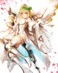Rule 34 | 10s, 1girl, absurdres, aestus estus, ahoge, bare shoulders, belt, blonde hair, blush, boots, breasts, bridal veil, cleavage, closed mouth, commentary request, detached sleeves, elbow gloves, fate/extra, fate/extra ccc, fate (series), flower, full body, gloves, green eyes, hair intakes, head wreath, high heel boots, high heels, highres, leotard, light particles, looking at viewer, medium breasts, nero claudius (bride) (fate), nero claudius (bride) (third ascension) (fate), nero claudius (fate), nero claudius (fate) (all), petals, rose, short hair, smile, sparkle, strapless, strapless leotard, sword, thighhighs, thighs, veil, weapon, white background, white footwear, white gloves, white leotard, zipper