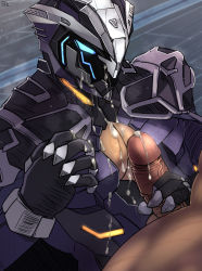Rule 34 | 2boys, between pecs, between pectorals, bk mita, body armor, cleavage cutout, clothed male nude male, clothing cutout, cum, cum on body, cum on male, cum on upper body, erection, fate/grand order, fate (series), frottage, gloved handjob, gloves, handjob, helmet, highres, kneeling, male focus, multiple boys, nude, odysseus (fate), pecjob, pectorals, penis, signature, solo focus, uncensored, yaoi