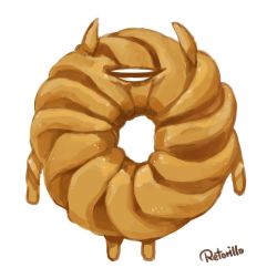Rule 34 | artist name, commentary, doughnut, enemy lifebuoy (kancolle), food, food focus, french cruller, highres, kantai collection, no humans, retorillo, simple background, white background