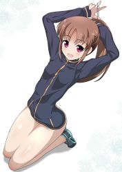 Rule 34 | 1girl, bare legs, bottomless, female focus, highres, jacket, long sleeves, naked jacket, no pants, saki (manga), saki acha-hen, takakamo shizuno, track jacket, xiao rui rui