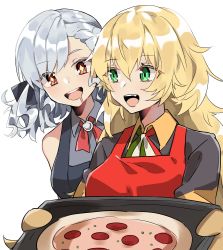 Rule 34 | + +, 2girls, :d, aogisa, apron, aqua eyes, bad id, bad twitter id, blonde hair, cooking, drooling, food, girls&#039; frontline, green eyes, highres, multiple girls, open mouth, oven mitts, pizza, red eyes, s.a.t.8 (girls&#039; frontline), silver hair, simple background, smile, spas-12 (girls&#039; frontline), white background